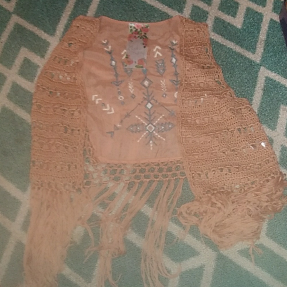 Crochet vest tan with embroidery